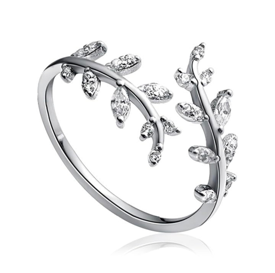 Crystal Leaf Adjustable Ring