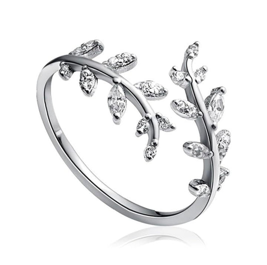 Crystal Leaf Adjustable Ring