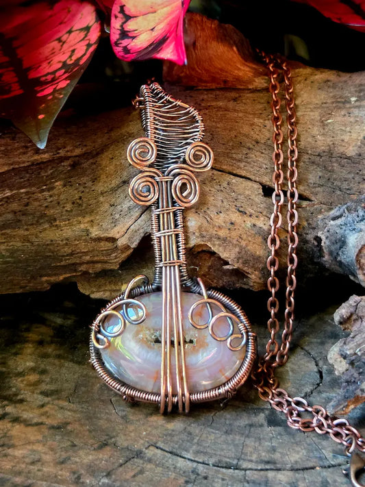 Druzy Agate Copper Wire Wrapped Pendant Necklace