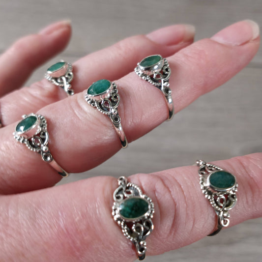 Emerald Ring Sterling Silver 925 "Boho Timeless Style"