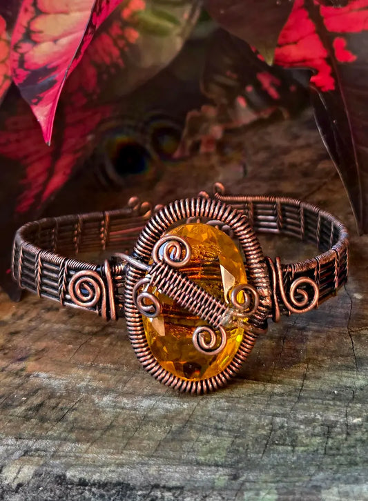 Faceted Citrine Copper Wire Wrapped Bracelet