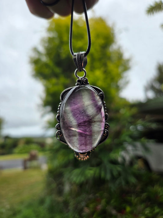 Fluorite Pendant Necklace 925 Silver