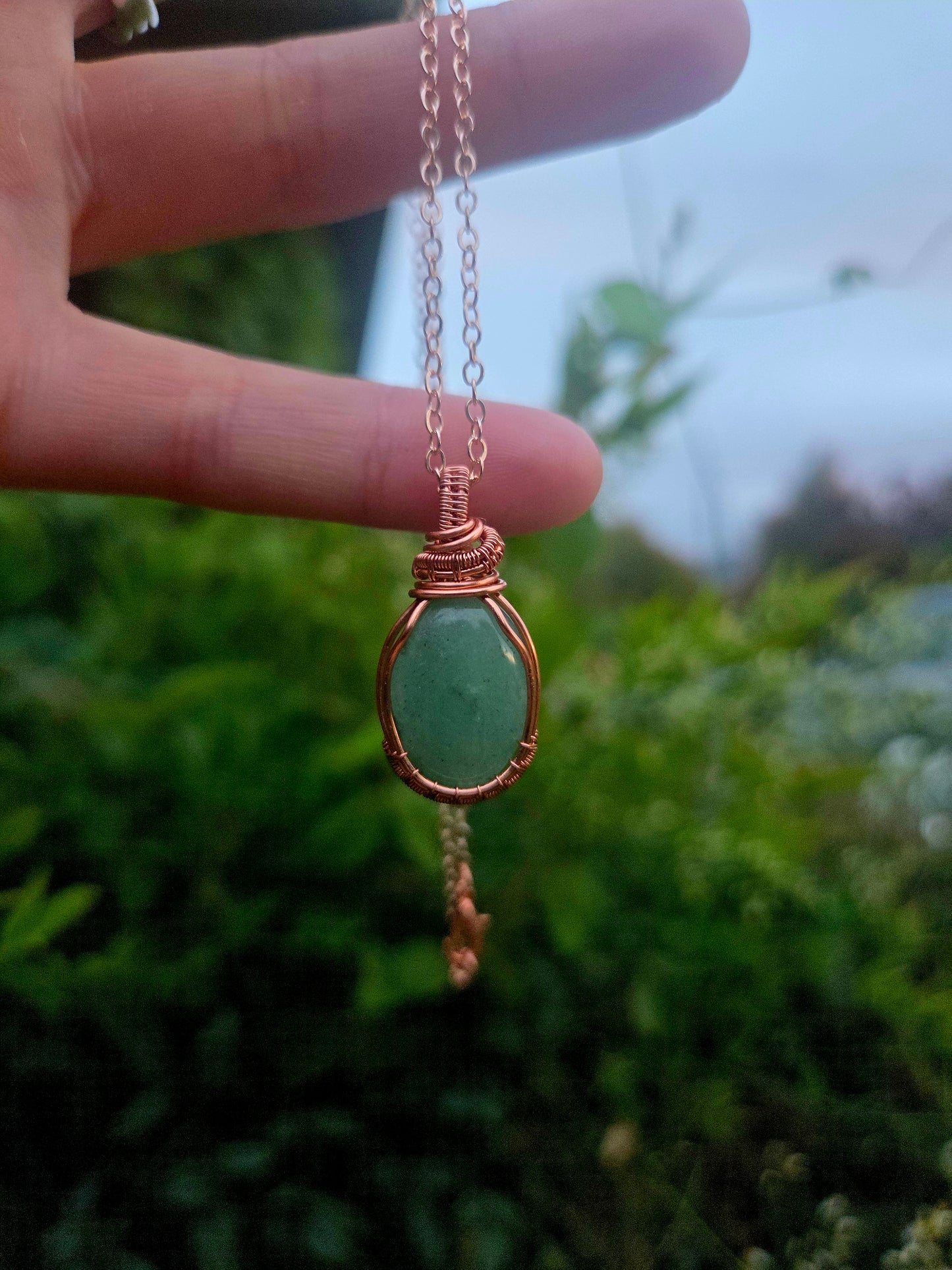 Green Aventurine Copper Wire Wrap Pendant Necklace