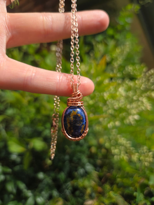 Lapis Lazuli Copper Wire Wrap Pendant Necklace 