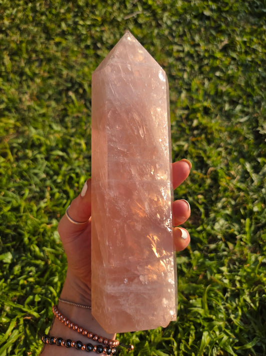 Large Pink Rose Quartz Tower Point Generator