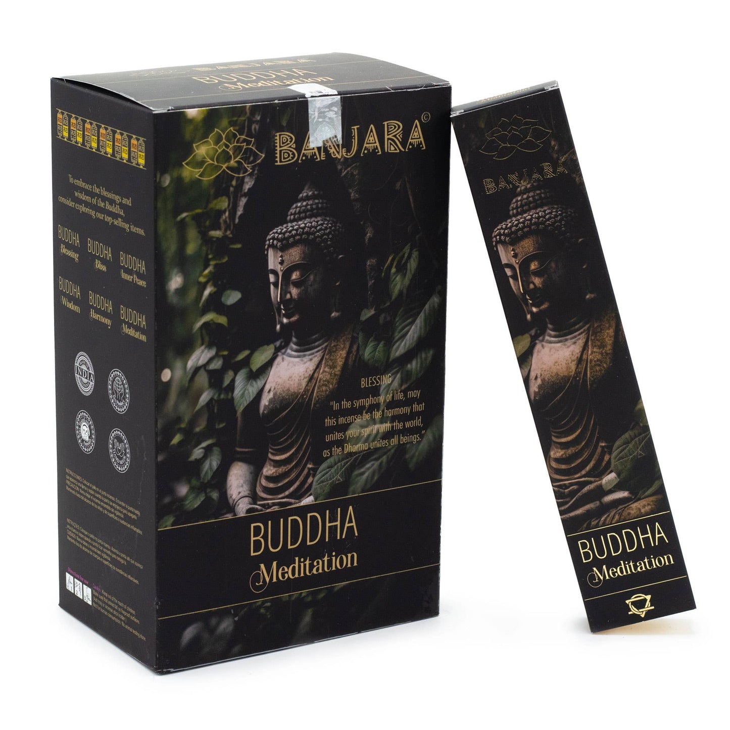 Bajura Buddha Meditation incense packaging with a Buddha statue image on a white background