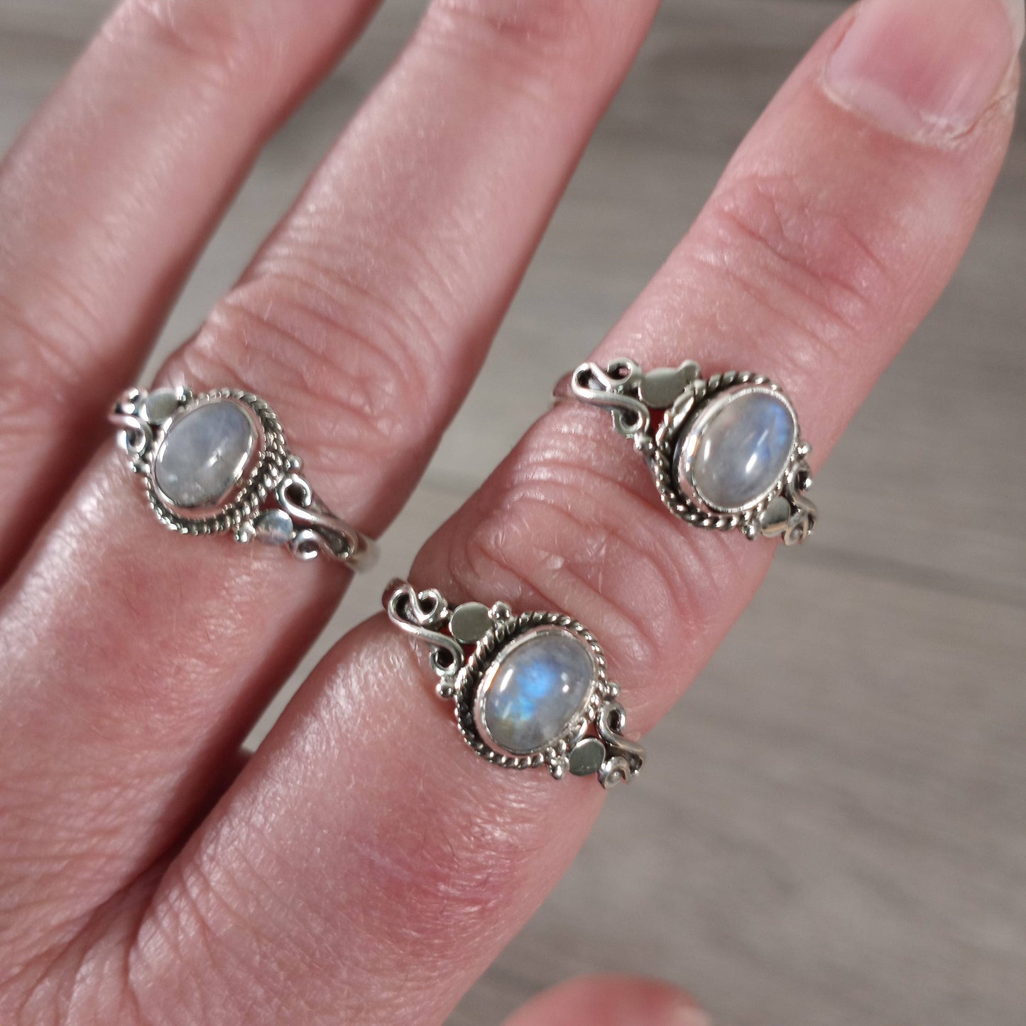 Rainbow Moonstone Ring 925 Sterling Silver "Boho Chic"