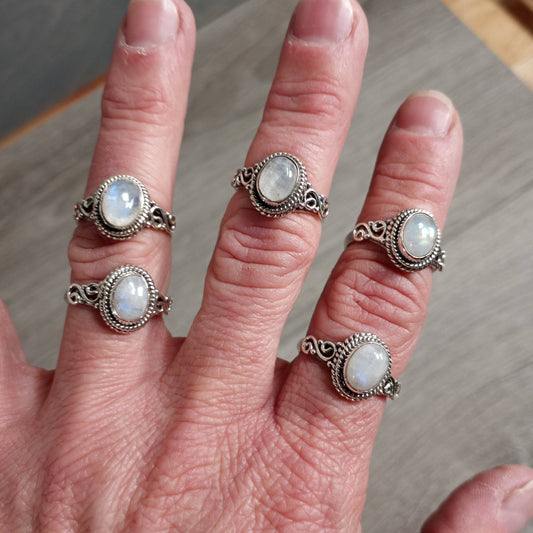 Rainbow Moonstone Ring 925 Sterling Silver "Double Swirl"