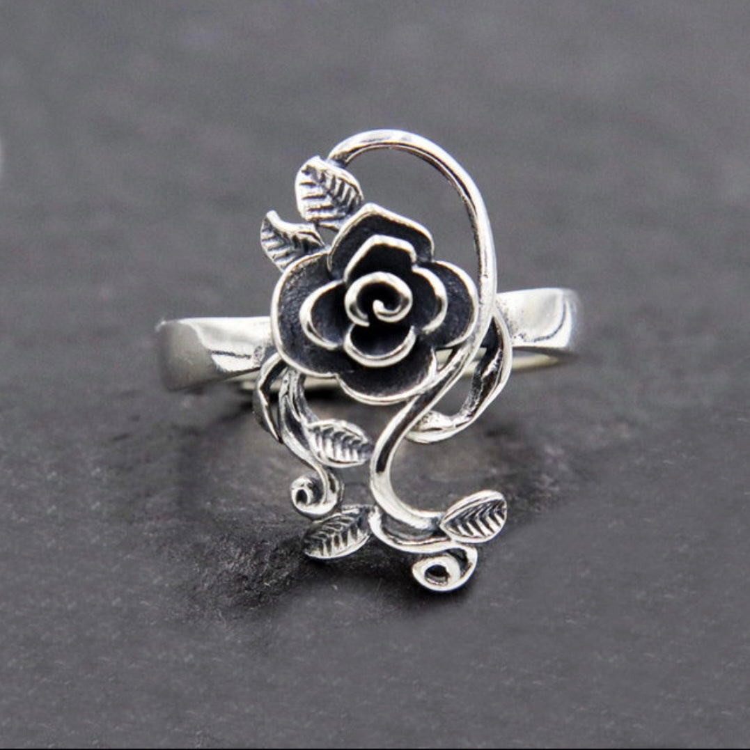 Rose Flower Leaf Adjustable Ring