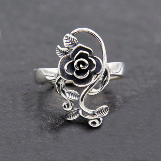 Rose Flower Leaf Adjustable Ring