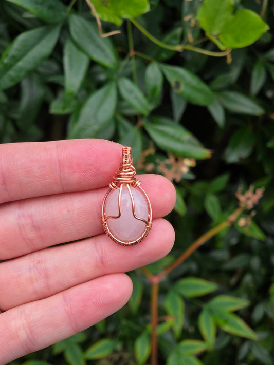 Rose Quartz Copper Wire Wrapped Handmade Pendant 