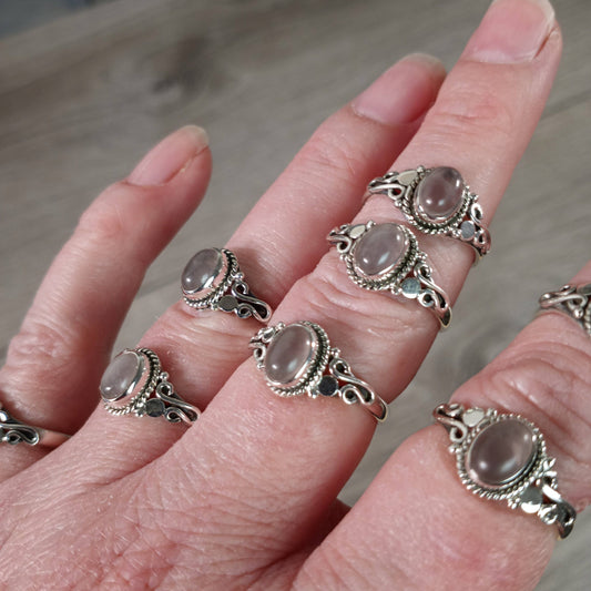 Rose Quartz Ring 925 Sterling Silver "Boho Chic"