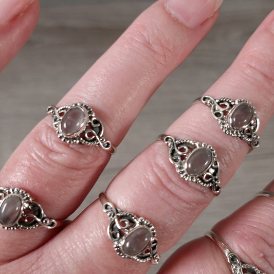 Rose Quartz Ring 925 Sterling Silver "Boho Timeless Style"