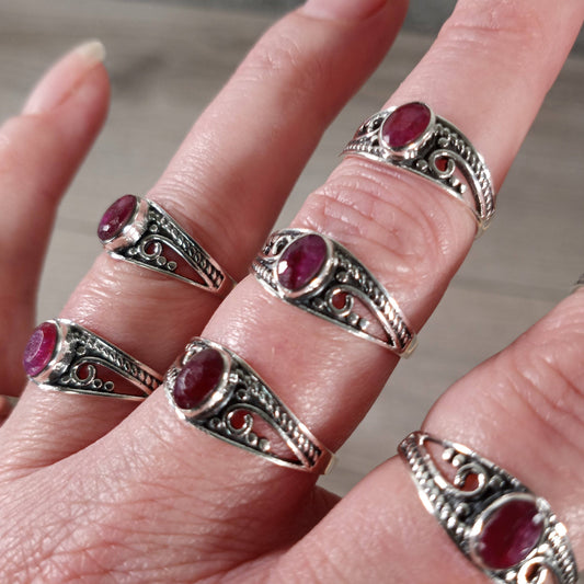 Ruby Ring 925 Sterling Silver "Witchy Boho Style"