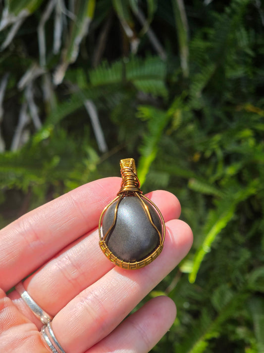 Shungite Bronze Copper Wire Wrapped Handmade Pendant