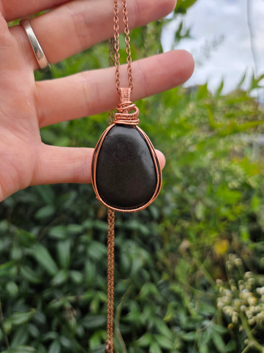 Shungite Copper Wire Wrap Pendant Necklace 