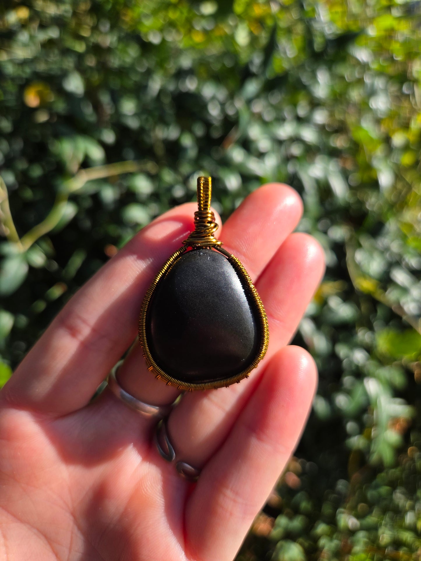 Shungite Bronze Copper Wire Wrapped Handmade Pendant 