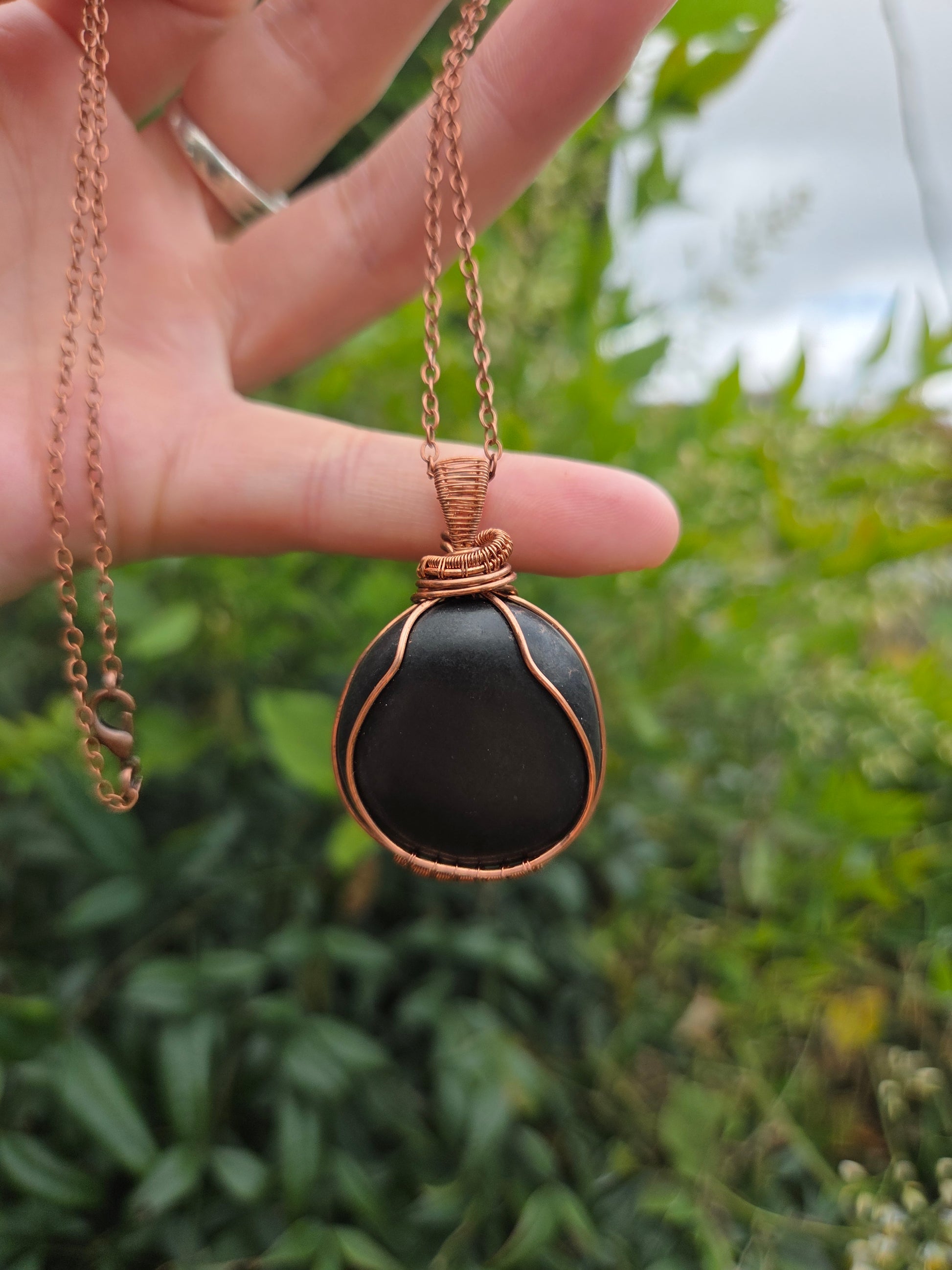 Shungite Copper Wire Wrap Pendant Necklace 