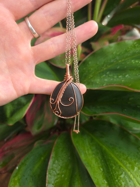Shungite Copper Wire Wrapped Pendant Necklace EMF Protection