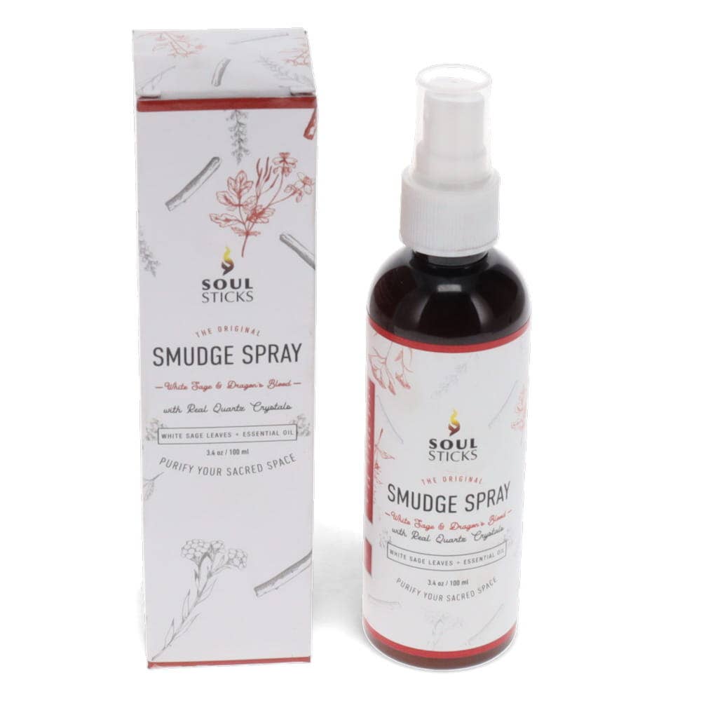 Soul Sticks Smudge Spray bottle and packaging on a white background