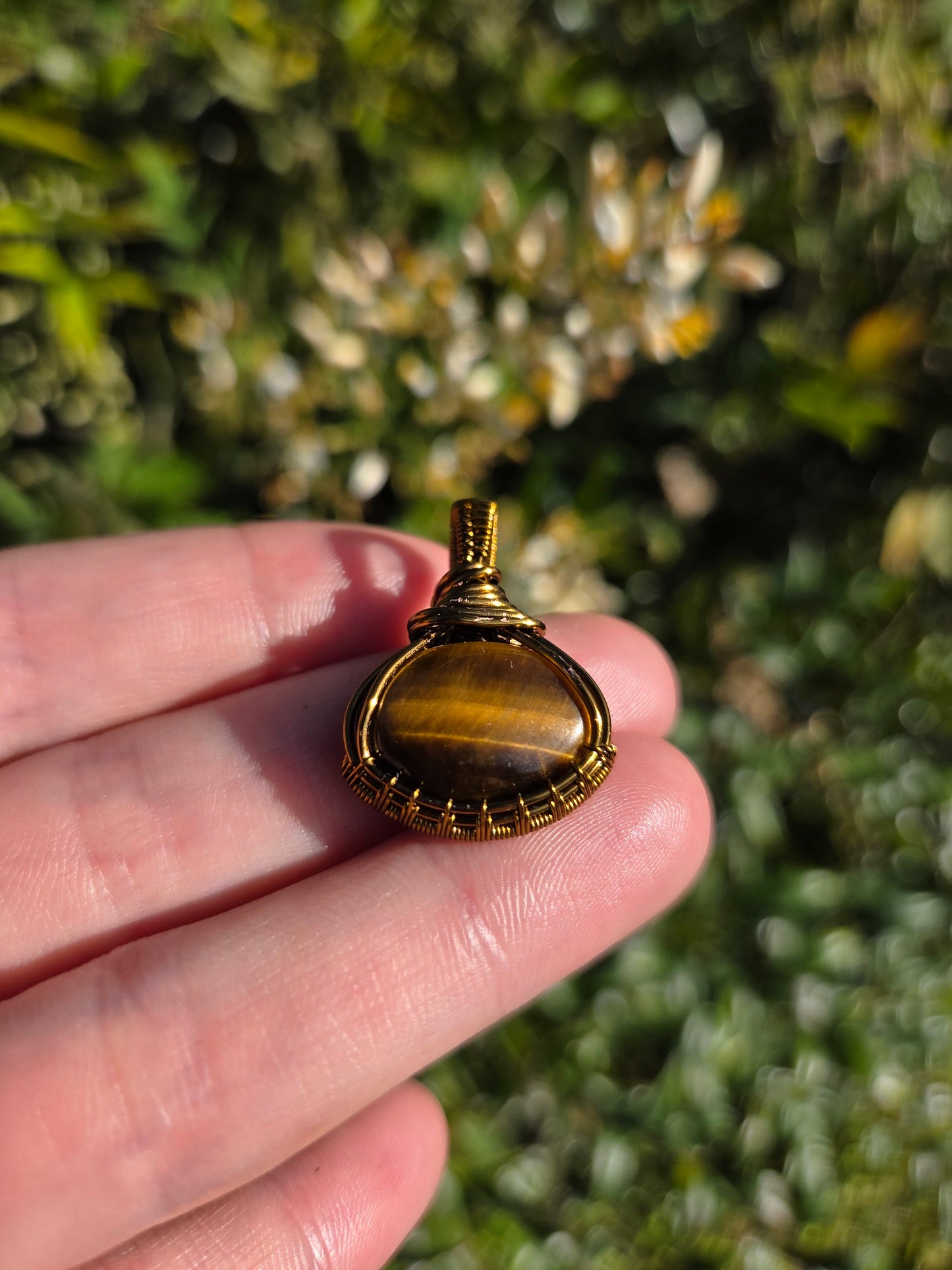 Tigers Eye Bronze Copper Wire Wrapped Handmade Pendant 