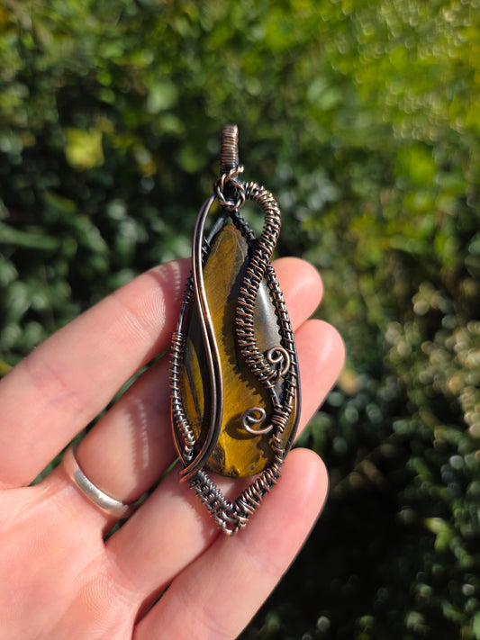 Tigers Eye Copper Wire Wrapped Handmade Pendant