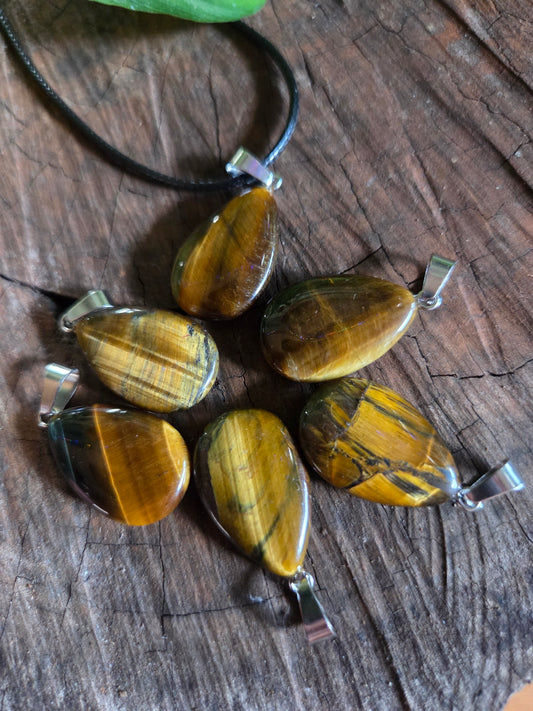 Tigers Eye Teardrop Pendant Necklaces