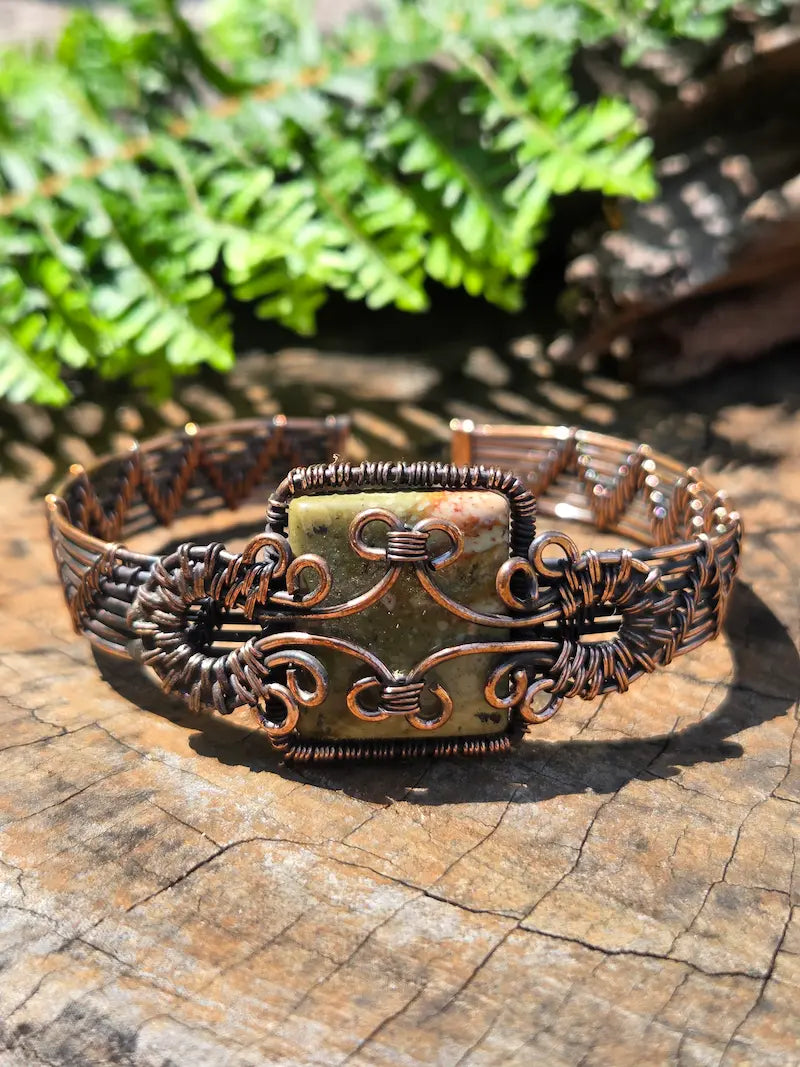 Unakite Copper Wire Wrapped Bracelet