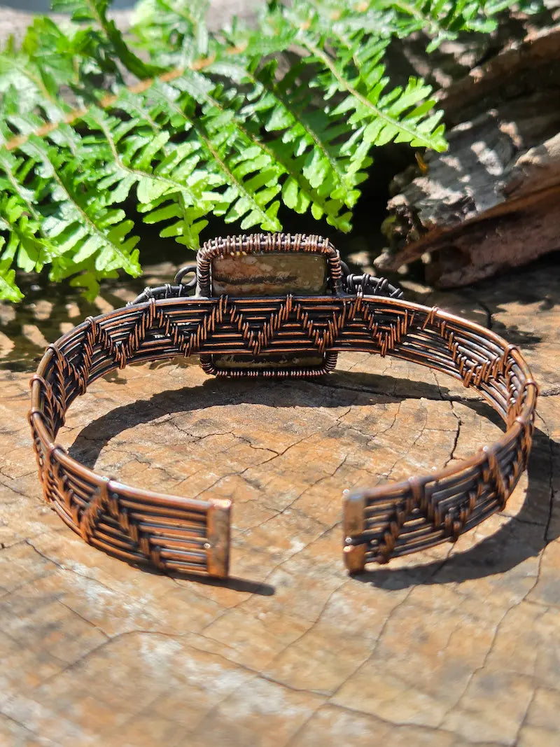 Unakite Copper Wire Wrapped Bracelet