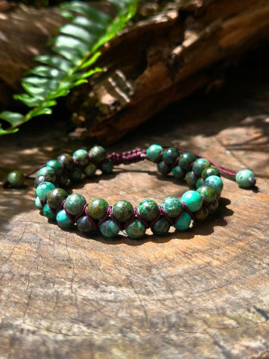 African Turquoise Crystal Bracelet – Adjustable 6mm Beaded Macrame - Jewellery Australia