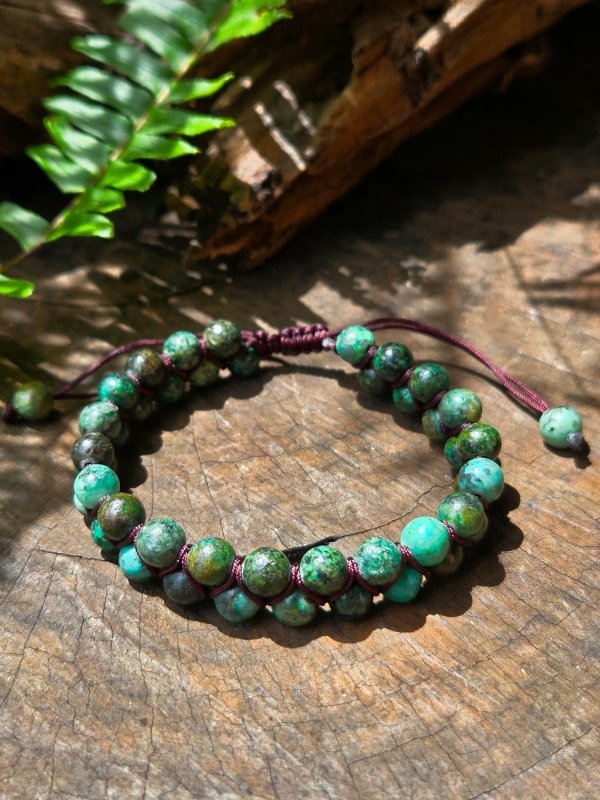 African Turquoise Crystal Bracelet – Adjustable 6mm Beaded Macrame - Jewellery Australia