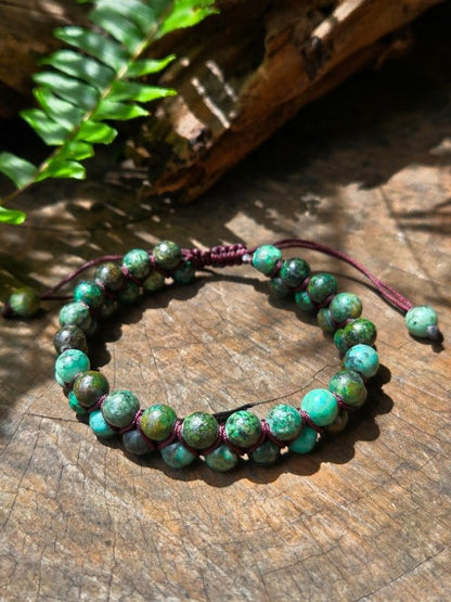 African Turquoise Crystal Bracelet – Adjustable 6mm Beaded Macrame - Jewellery Australia