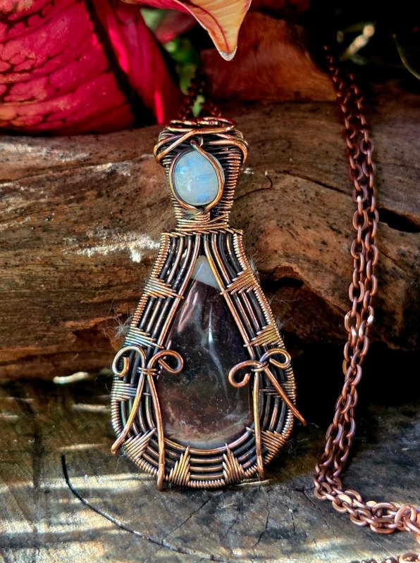 Agate & Moonstone Copper Wire Wrapped Pendant Necklace - Jewellery Australia