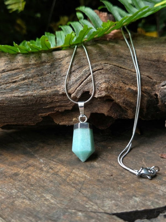 Amazonite Point Pendant Necklace Silver - Jewellery Australia
