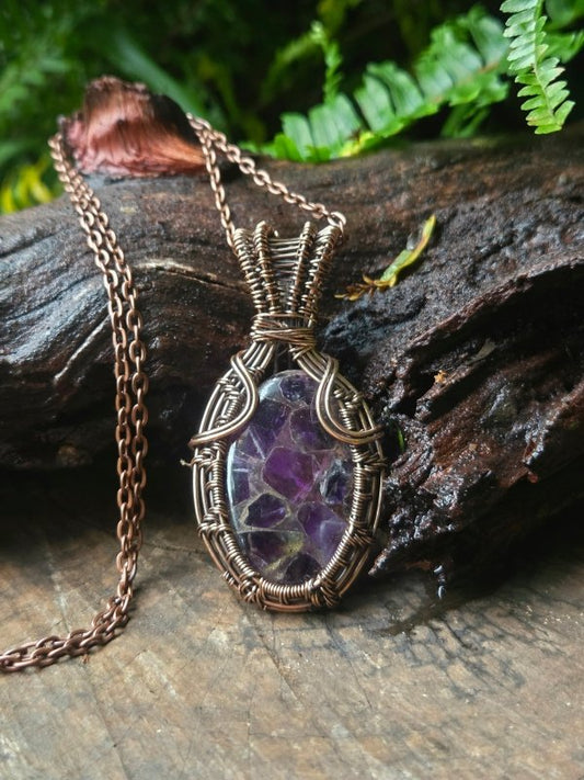 Amethyst Copper Wire Wrapped Handmade Pendant Necklace - Jewellery Australia