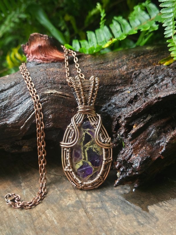 Amethyst Copper Wire Wrapped Handmade Pendant Necklace - Jewellery Australia