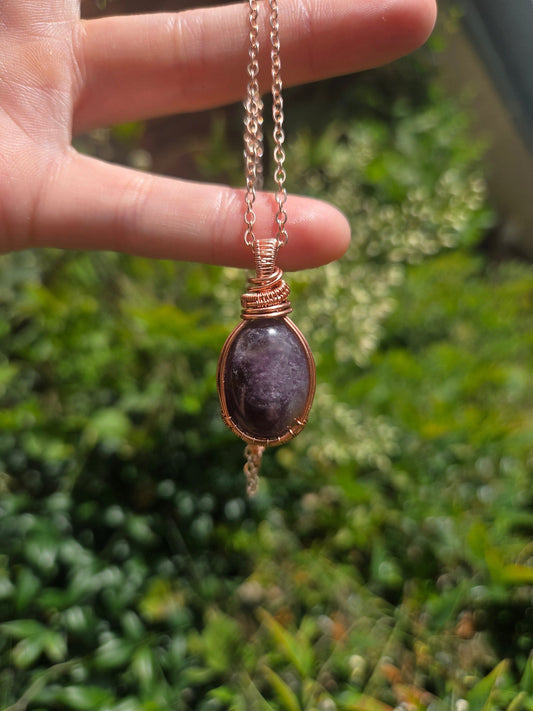 Jewellery Amethyst Copper Wire Wrapped Pendant Necklace
