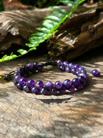 Amethyst Crystal Bracelet – Adjustable 6mm Beaded Macrame - Jewellery Australia