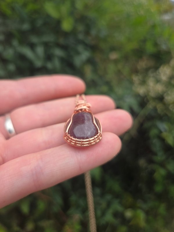 Amethyst Crystal Copper Wire Wrapped Handmade Pendant Necklace - Jewellery Australia