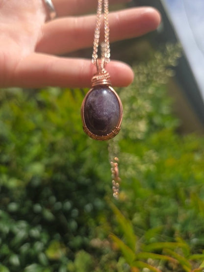 Amethyst Crystal Copper Wire Wrapped Handmade Pendant Necklace - Jewellery Australia