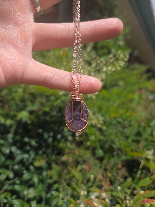 Amethyst Crystal Copper Wire Wrapped Handmade Pendant Necklace - Jewellery Australia