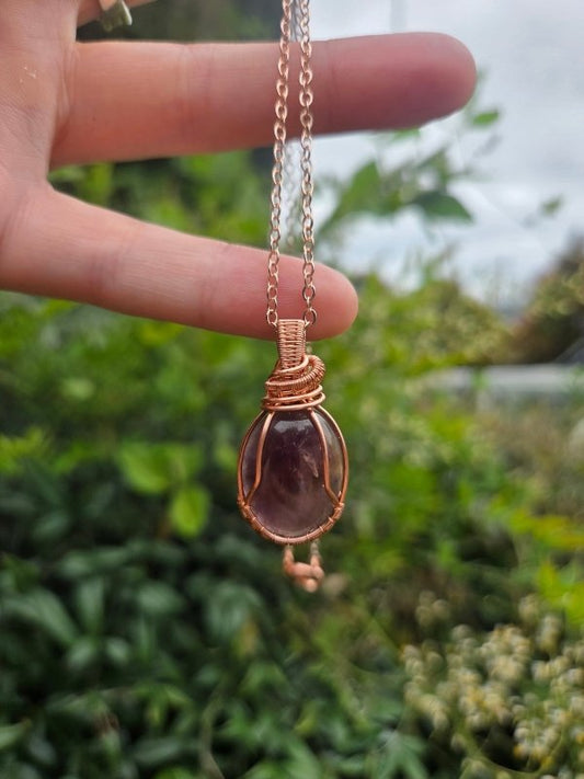 Amethyst Crystal Copper Wire Wrapped Handmade Pendant Necklace - Jewellery Australia