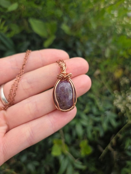 Amethyst Crystal Copper Wire Wrapped Handmade Pendant Necklace - Jewellery Australia