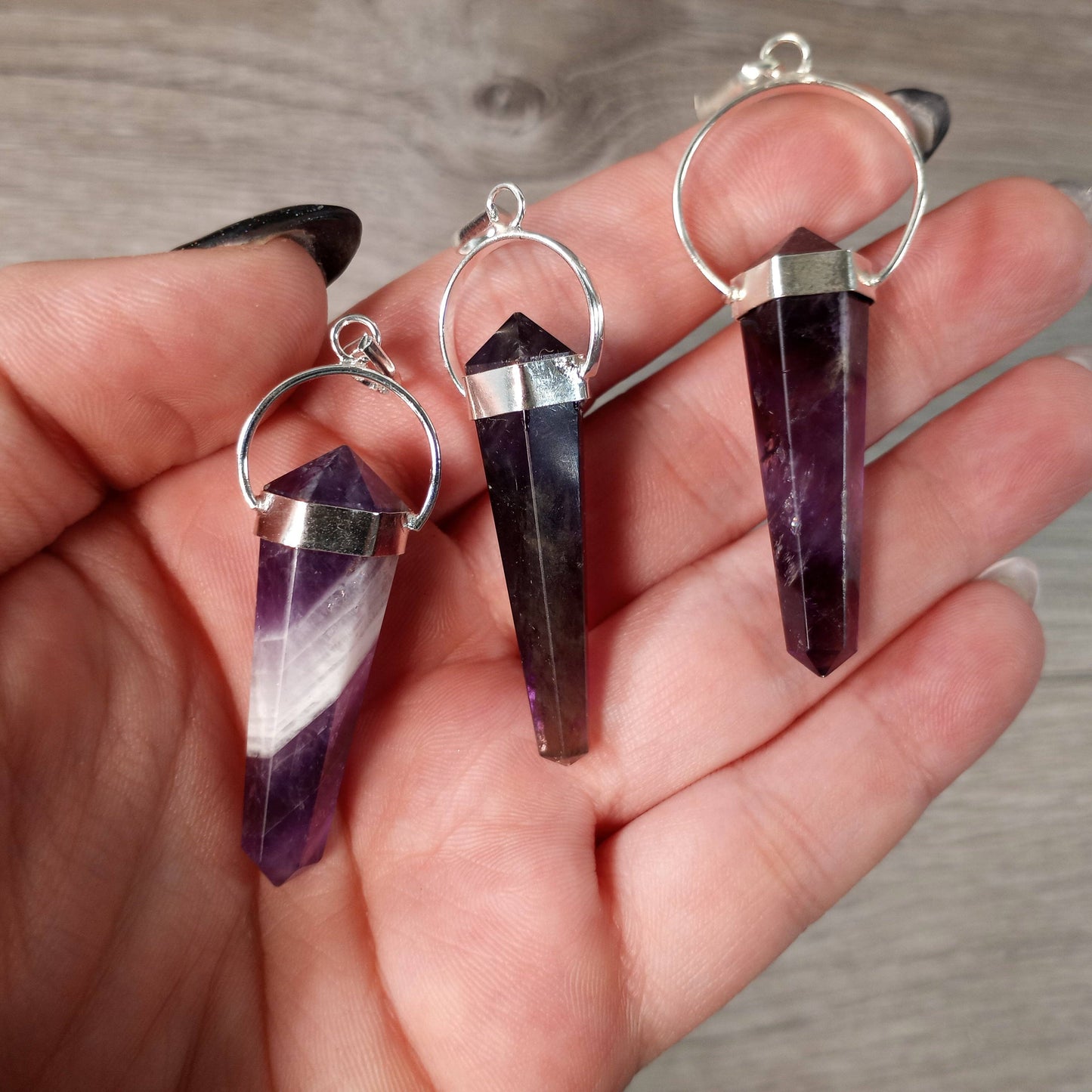 Amethyst Double Terminated Point Pendant Necklace With Black Cord Australia