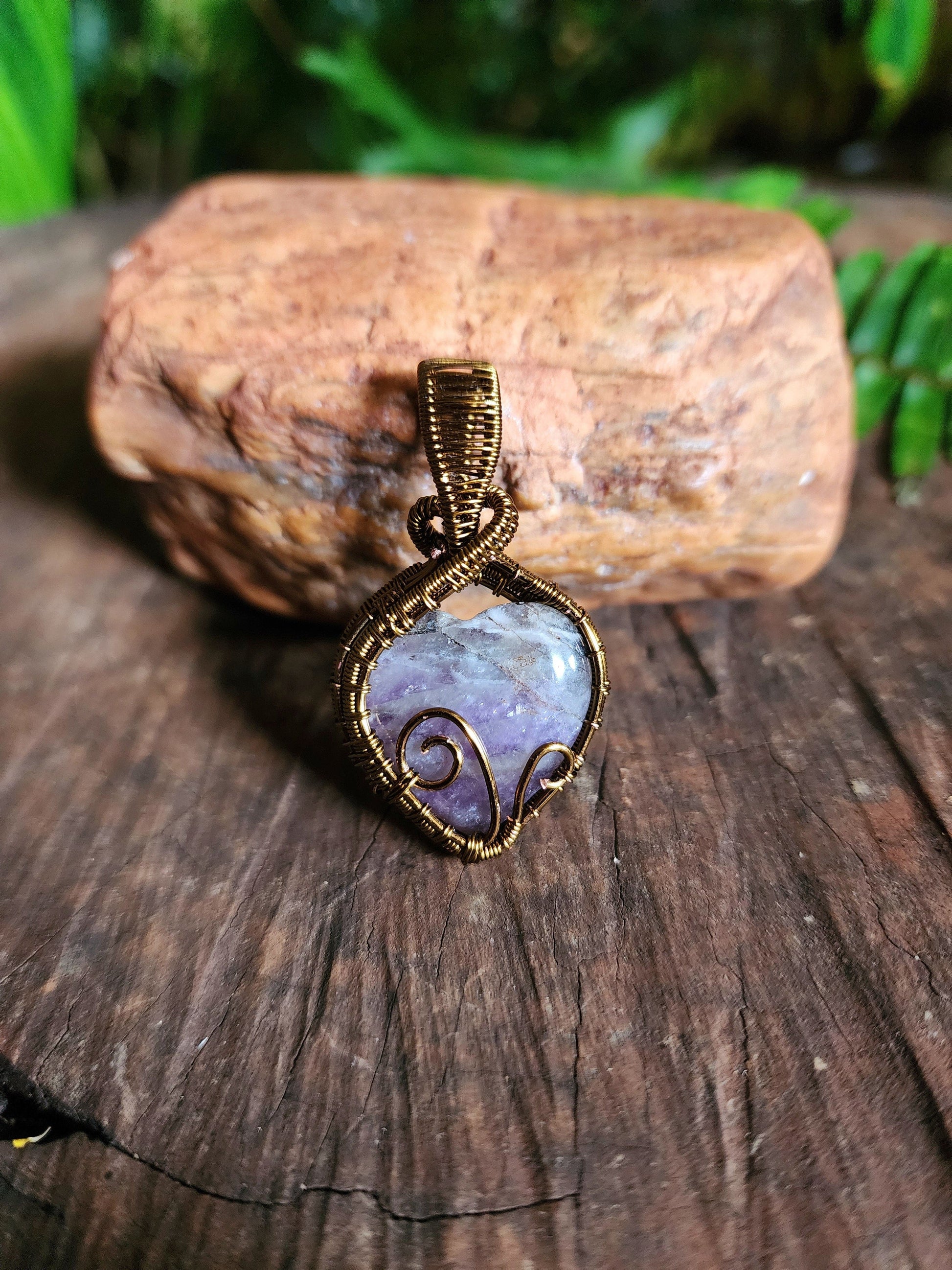 Copper Wire Wrap Crystal Amethyst Heart Copper Wire Wrapped Handmade Pendant Bronze Australia