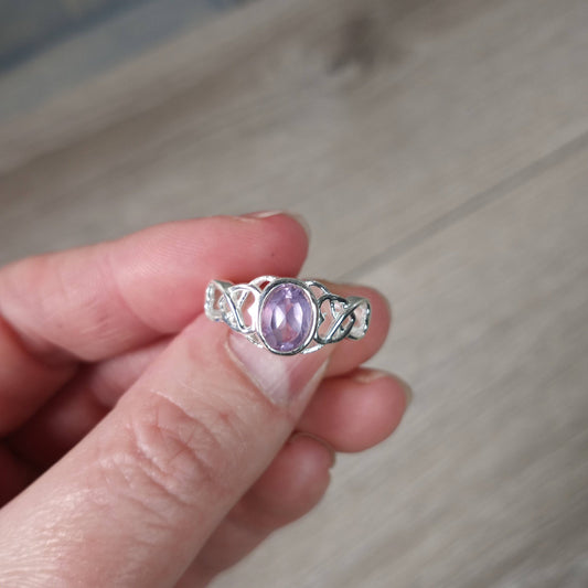 Jewellery Amethyst Ring 925 Sterling Silver "Double Heart"
