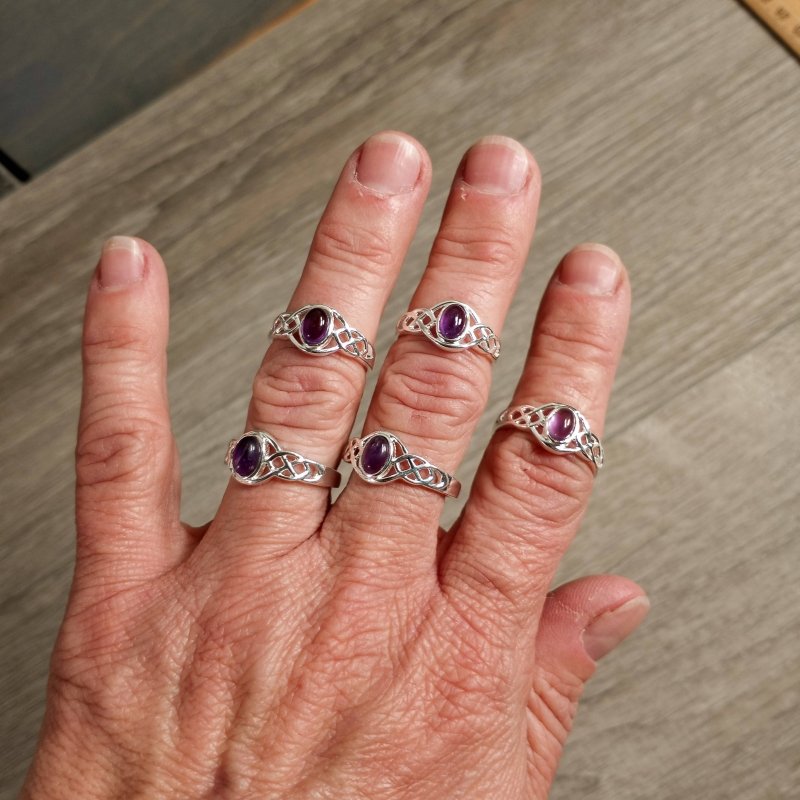 Amethyst Ring 925 Sterling Silver - Double Trinity Celtic - Jewellery Australia