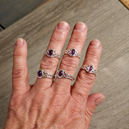 Amethyst Ring 925 Sterling Silver - Double Trinity Celtic - Jewellery Australia