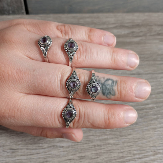 Jewellery Amethyst Ring 925 Sterling Silver "Hippie Leaf"