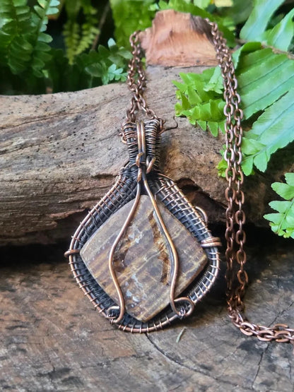 Aragonite Copper Wire Wrapped Handmade Pendant Necklace - Jewellery Australia
